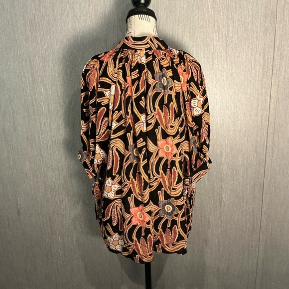 Christian Siriano Black and Orange Floral Blouse Size Large - Picture 10 of 12